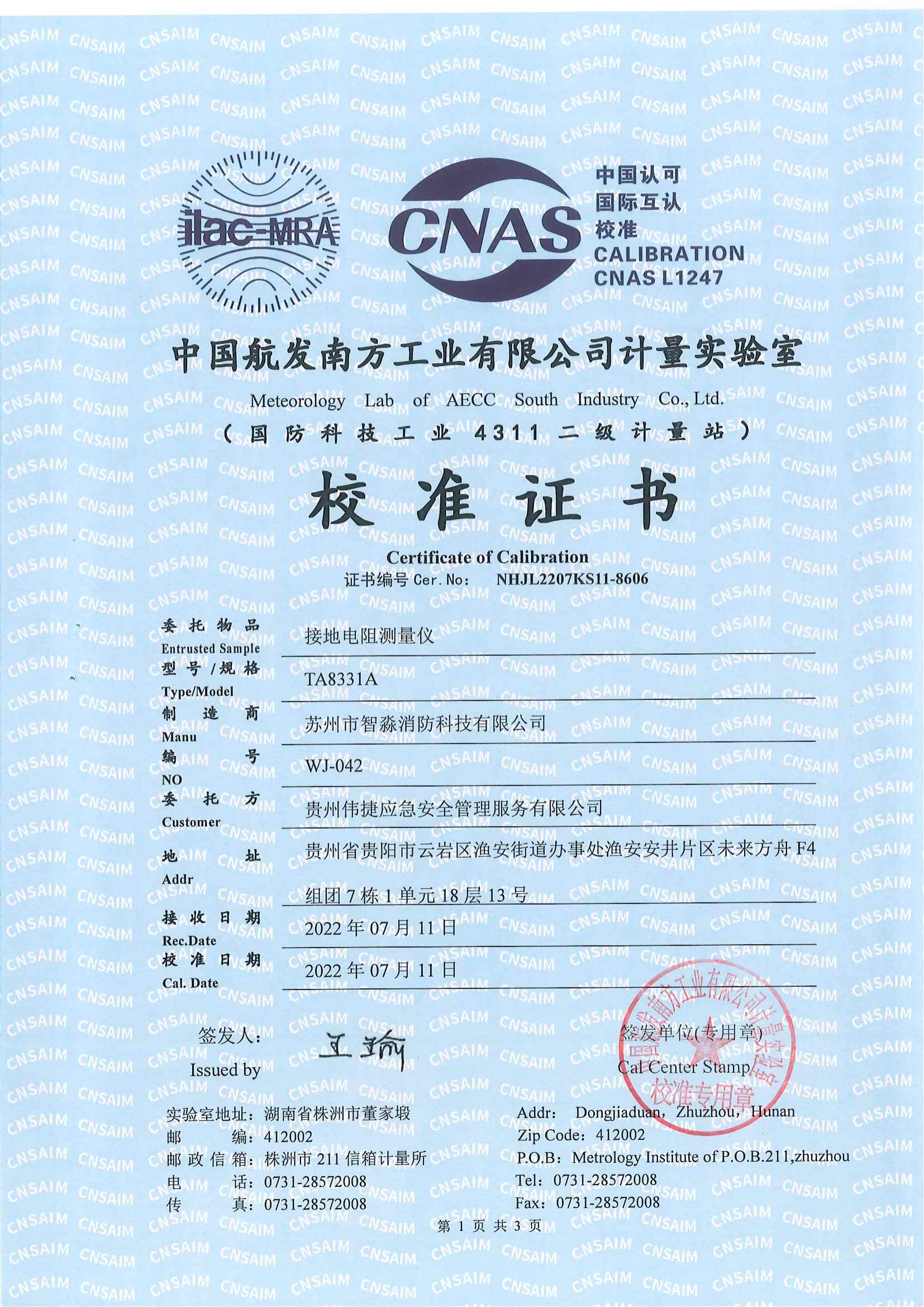 東營絕緣電阻測量儀校準報告